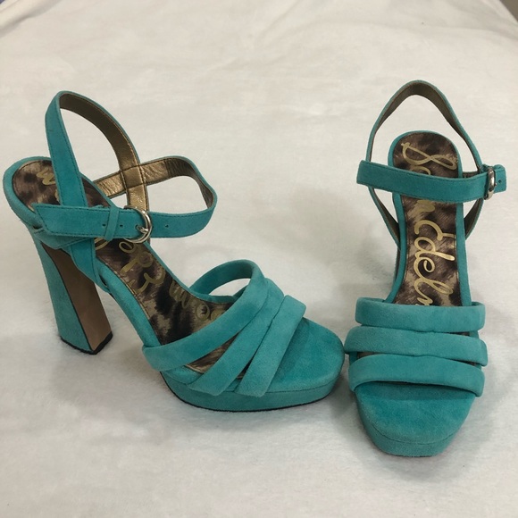 Sam Edelman Shoes - Sam Edelman Suede Teal Heeled Sandals Size 6.5